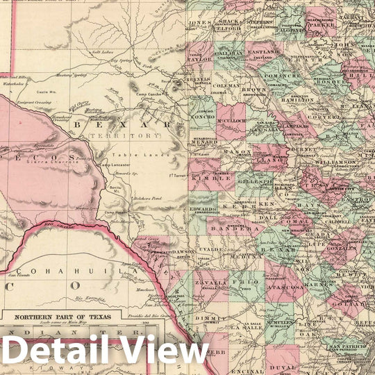 Historic Map : Johnson's Texas. Published by A. J. Johnson, New York. 58. 59, 1874 Atlas - Vintage Wall Art