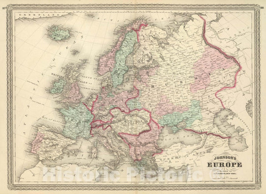 Historic Map : Johnson's Europe. Published by A. J. Johnson, New York. 87. 88, 1874 Atlas - Vintage Wall Art