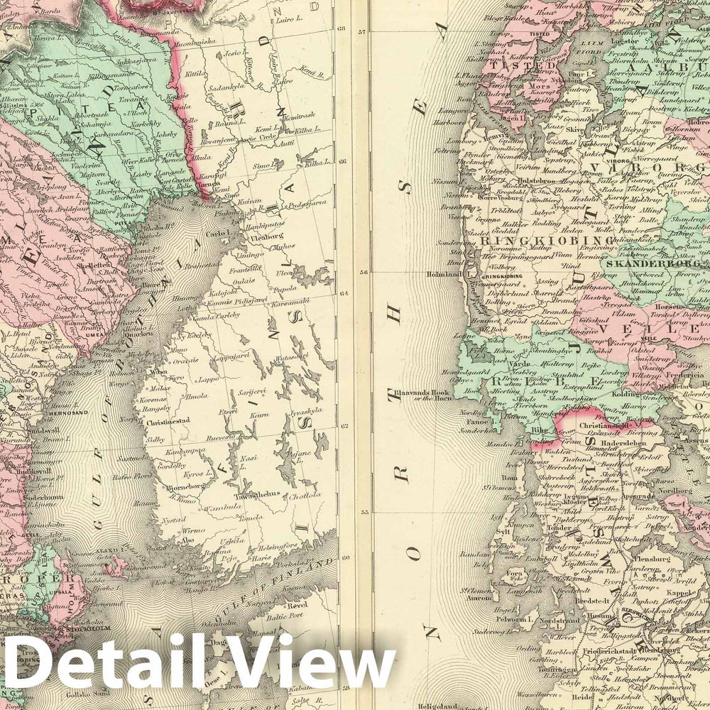 Historical Map : Johnson's Sweden and Norway. Published by A. J. Johnson, New York. Johnson's Denmark with Sleswick & Holstein. Published by A. J. Johnson, New York. 9, 1874Vintage Wall Art