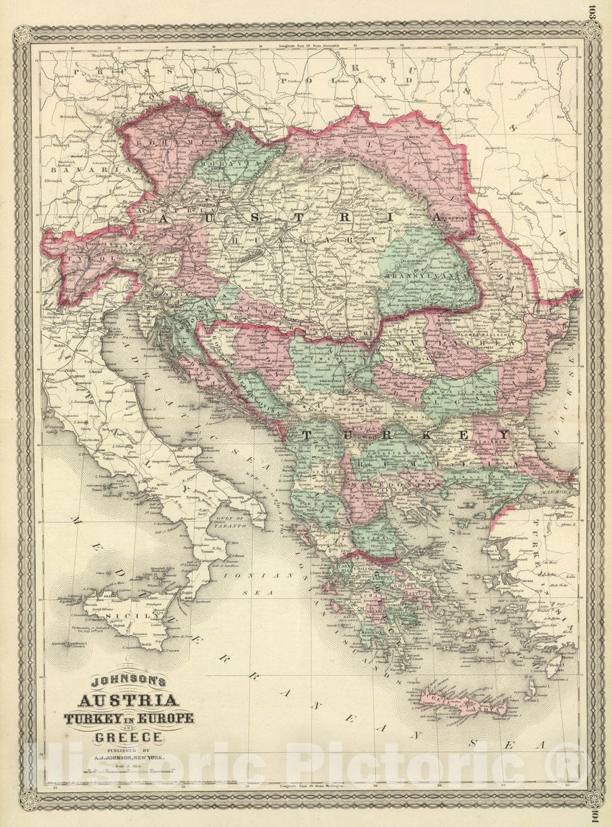 Historic Map : Austria, Turkey in Europe, and Greece, 1874 Atlas - Vintage Wall Art