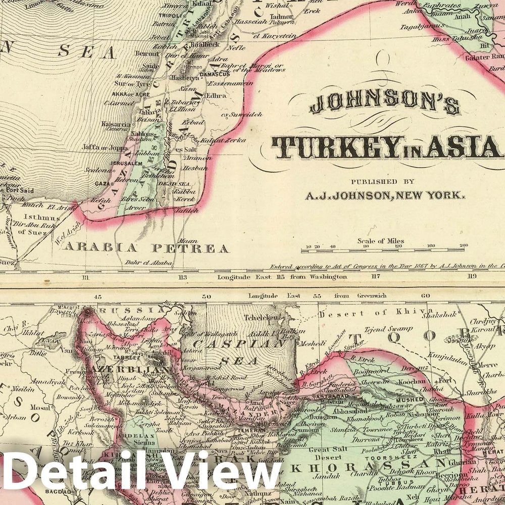 Historic Map : Turkey in Asia, Persia, Arabia, Beloochistan, and Afghanistan, 1874 Atlas - Vintage Wall Art