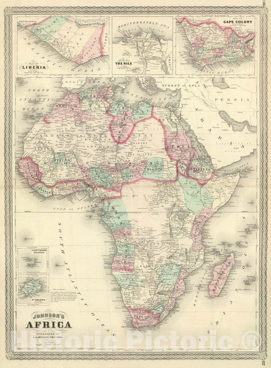 Historic Map : Johnson's Africa. Published by A. J. Johnson, New York. 116. 117, 1874 Atlas - Vintage Wall Art