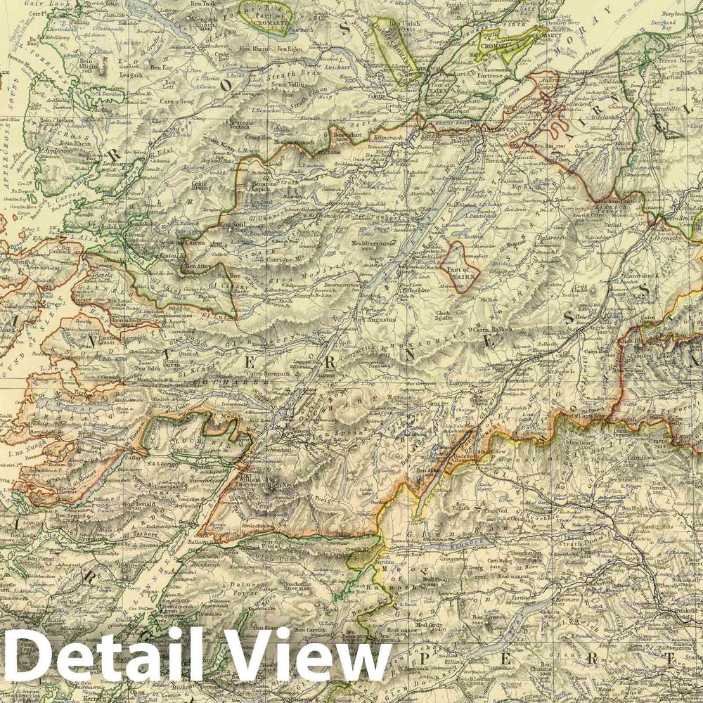 Historic Wall Map : Scotland. By Keith Johnston, 1879 Vintage Wall Art