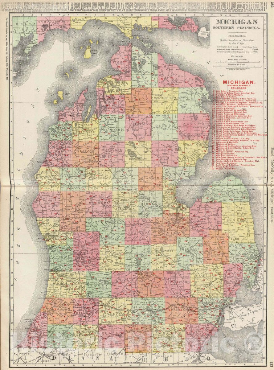 Historic Map : Michigan, Southern Peninsula, 1903 Atlas - Vintage Wall Art