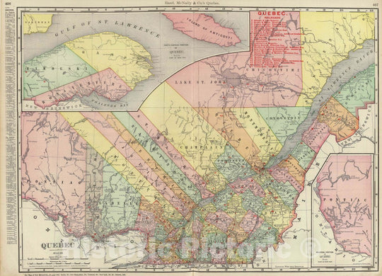 Historic Map : Rand, McNally & Co.'s Quebec. (with) Western Portion of Quebec. (with) Northeastern Portion of Quebec, 1903 Atlas - Vintage Wall Art