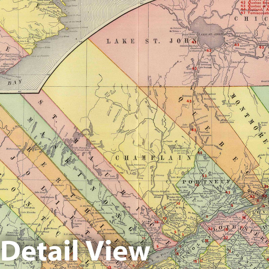 Historic Map : Rand, McNally & Co.'s Quebec. (with) Western Portion of Quebec. (with) Northeastern Portion of Quebec, 1903 Atlas - Vintage Wall Art