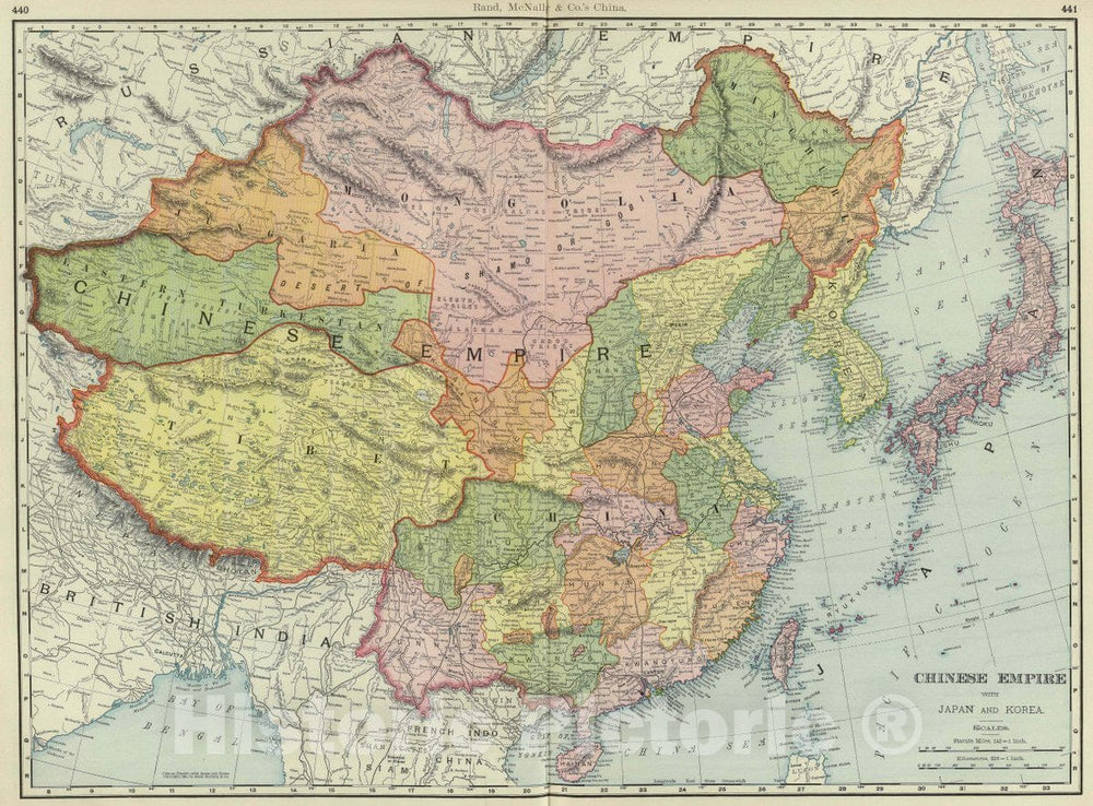 Historic Map - Rand, McNally & Co.'s China. Chinese Empire with Japan and Korea, 1903 Atlas - Vintage Wall Art