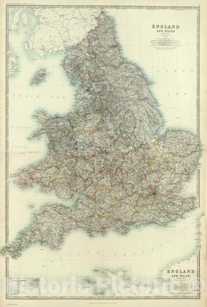 Historic Map : 1893 Composite: England and Wales. - Vintage Wall Art