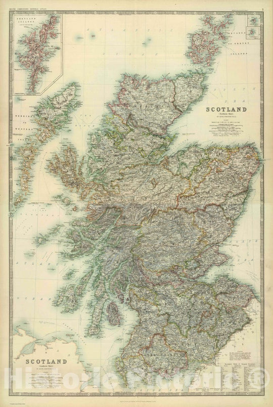 Historic Wall Map : Scotland. By Keith Johnston, F.R.S.E. Keith Johnston's General Atlas, 1893 Vintage Wall Art