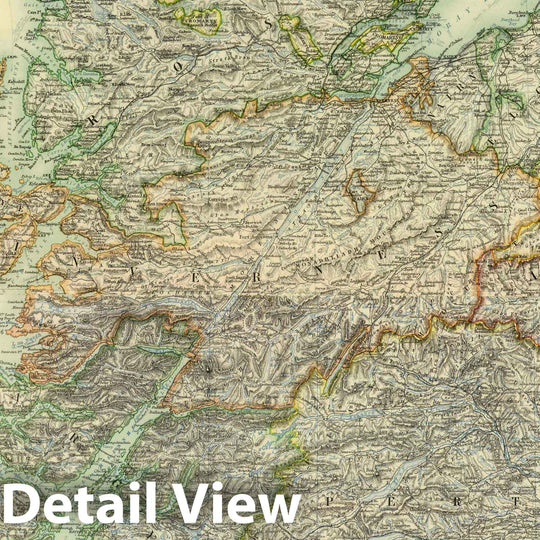 Historic Wall Map : Scotland. By Keith Johnston, F.R.S.E. Keith Johnston's General Atlas, 1893 Vintage Wall Art