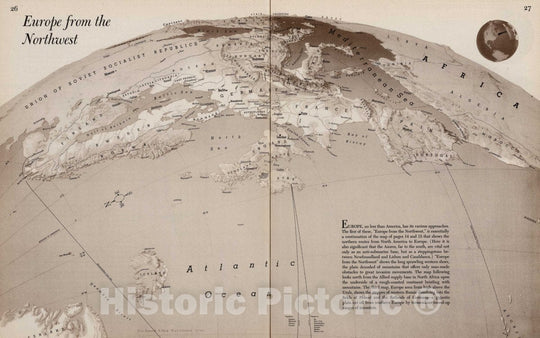 Historic Map : Europe from The Northwest. (Drawn by) Richard Edes Harrison 1940. Look at The World: The Fortune Atlas for World Strategy, 1944 Vintage Wall Art