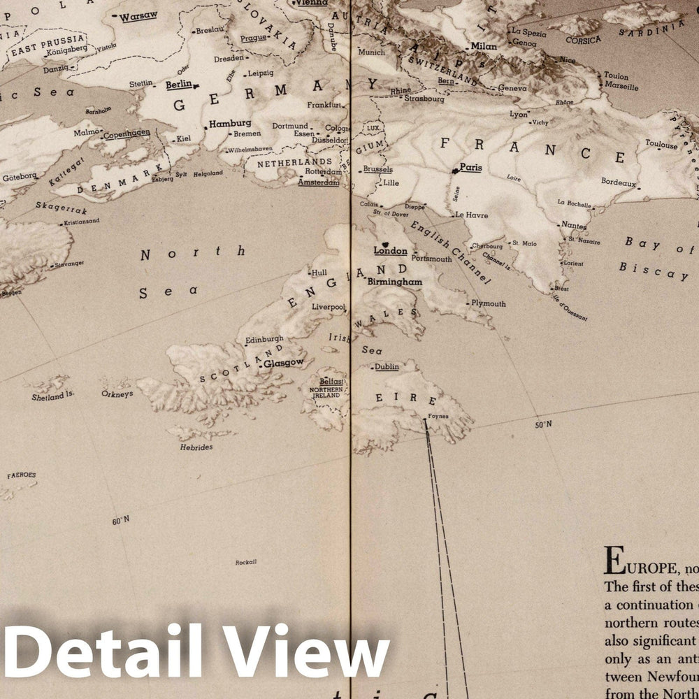 Historic Map : Europe from The Northwest. (Drawn by) Richard Edes Harrison 1940. Look at The World: The Fortune Atlas for World Strategy, 1944 Vintage Wall Art