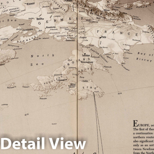 Historic Map : Europe from The Northwest. (Drawn by) Richard Edes Harrison 1940. Look at The World: The Fortune Atlas for World Strategy, 1944 Vintage Wall Art