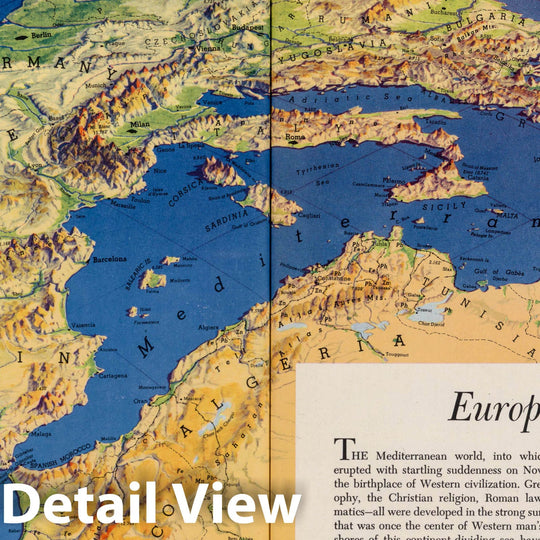 Historic Wall Map : Europe from The Southwest. Drawn by Richard Edes Harrison, 1944