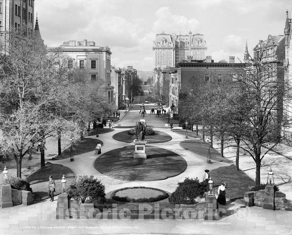 Baltimore Historic Black & White Photo, Mt. Vernon Place, c1906 -