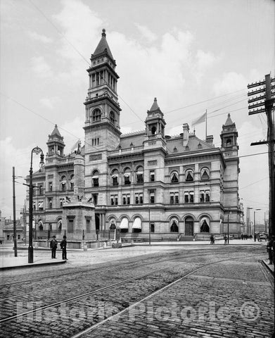 Baltimore Historic Black & White Photo, Battle Monument Square and the Old Post Office, c1903 -