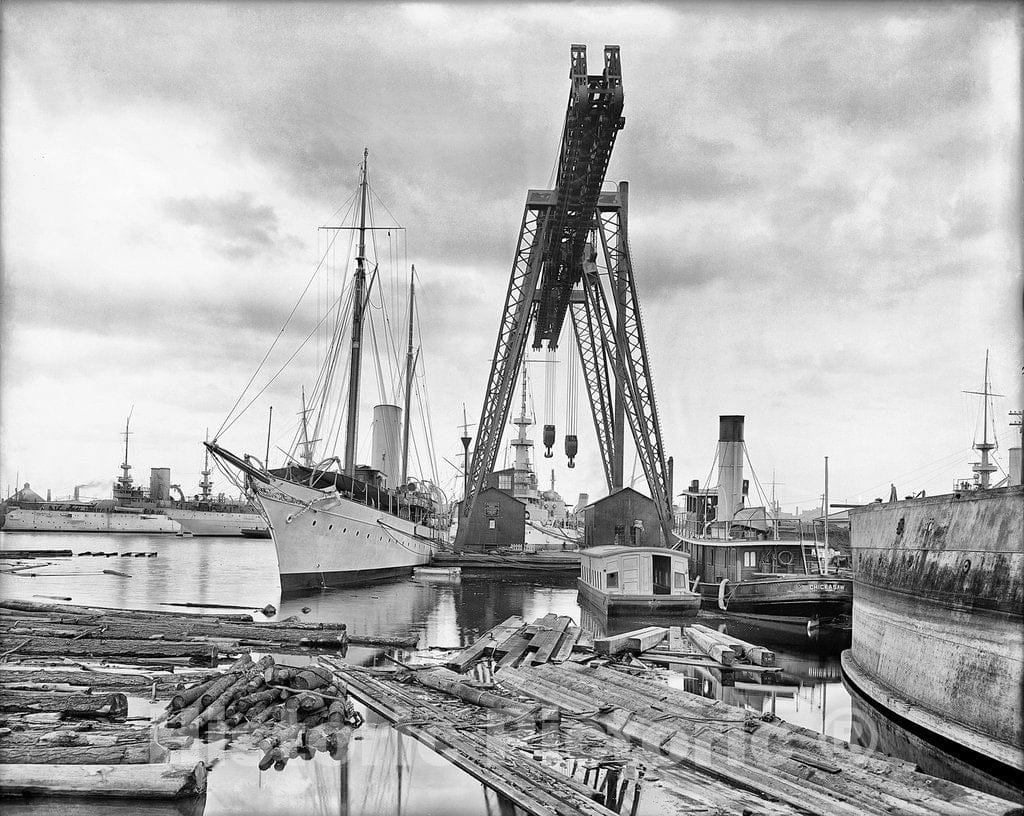 Brooklyn Historic Black & White Photo, A Coal Hoist in the Yard, c1904 -