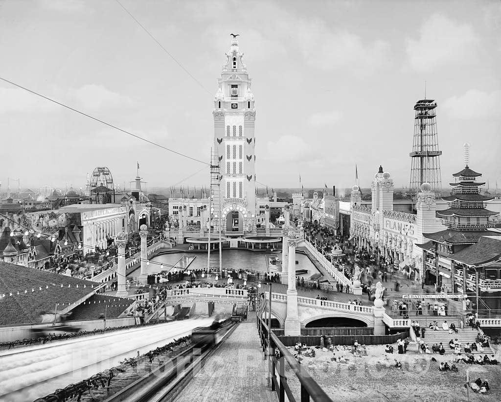 Historic Black & White Photo - Brooklyn, New York - Night Falls on Dreamland, c1905 -