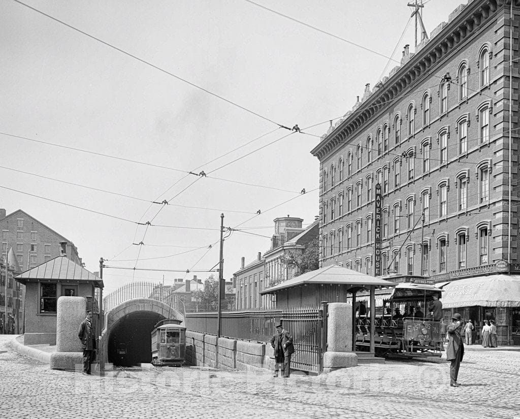 Boston Historic Black & White Photo, Maverick Square, c1906 -