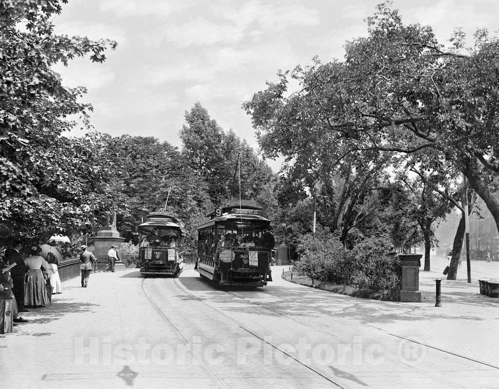 Boston Historic Black & White Photo, Trollies in Public Gardens, c1915 -