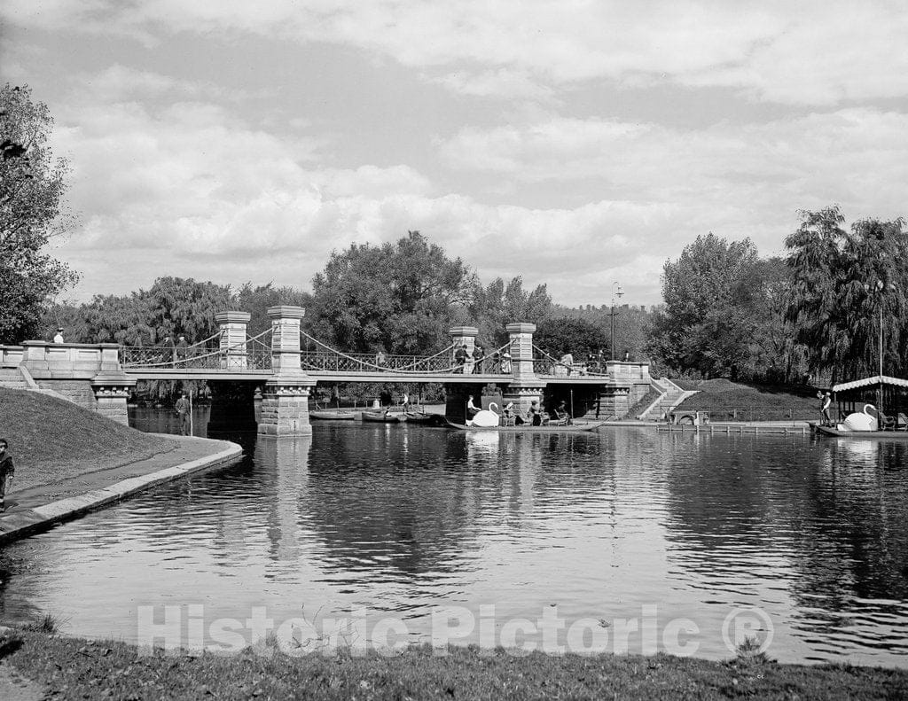 Boston Historic Black & White Photo, Boston Public Gardens, c1904 -