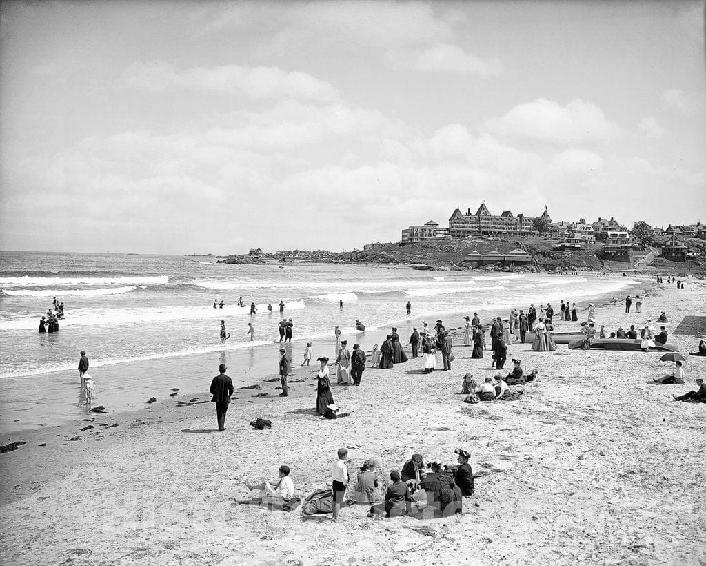 Boston Historic Black & White Photo, The Shoreline at Nantasket Beach, c1905 -