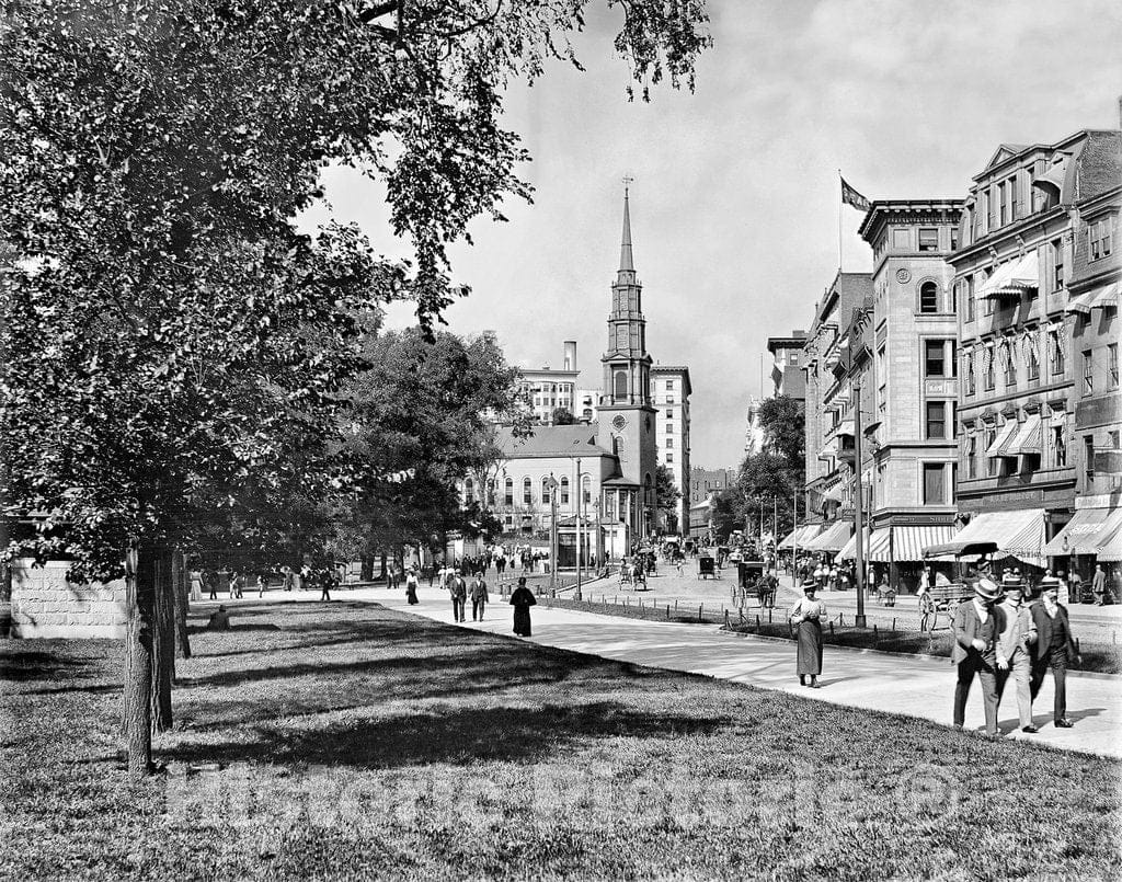 Boston Historic Black & White Photo, Promenade at Tremont & Park Streets, c1895 -