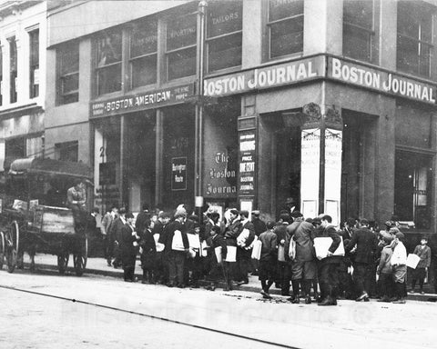 Historic Black & White Photo - Boston, Massachusetts - Newsies at the Boston Journal, c1909 -