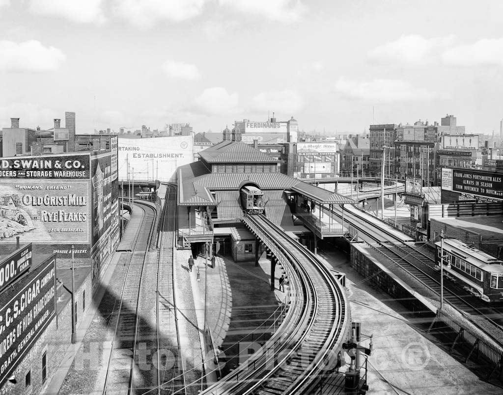 Historic Black & White Photo - Boston, Massachusetts - The Elevated Railway at Dudley Street Station, c1904 -