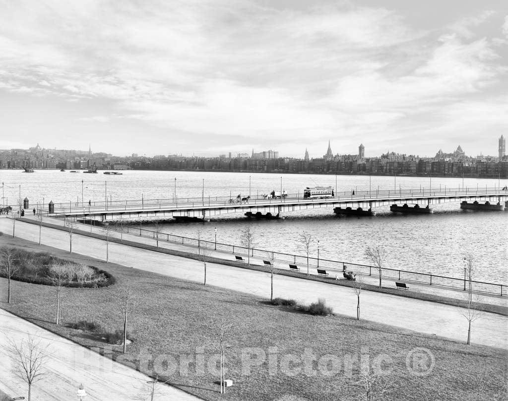 Historic Black & White Photo - Boston, Massachusetts - Harvard Bridge Crossing the Charles River, c1904 -