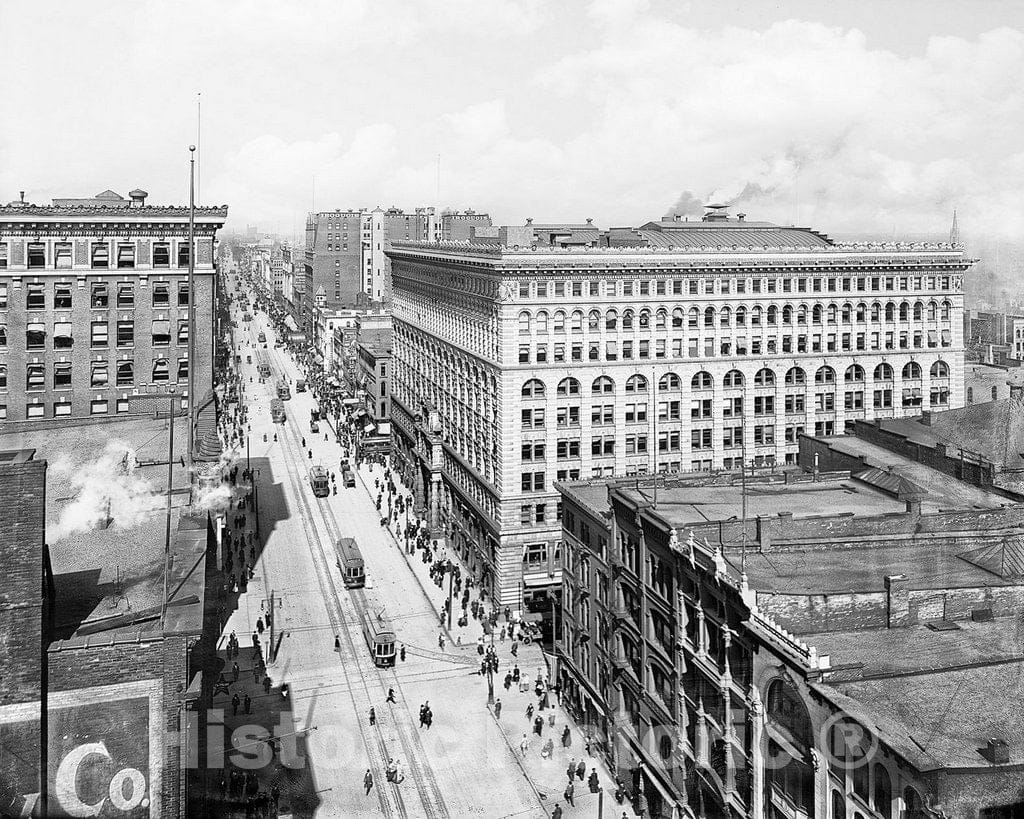 Historic Black & White Photo - Buffalo, New York - Streetcars on Main Street, c1900 -