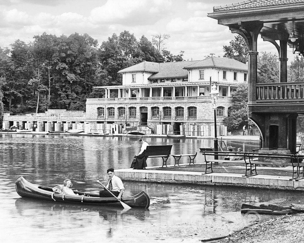 Historic Black & White Photo - Buffalo, New York - Canoeing in Delaware Park, c1919 -