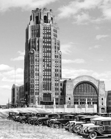 Historic Black & White Photo - Buffalo, New York - Cars Outside the Central Terminal, c1930 -