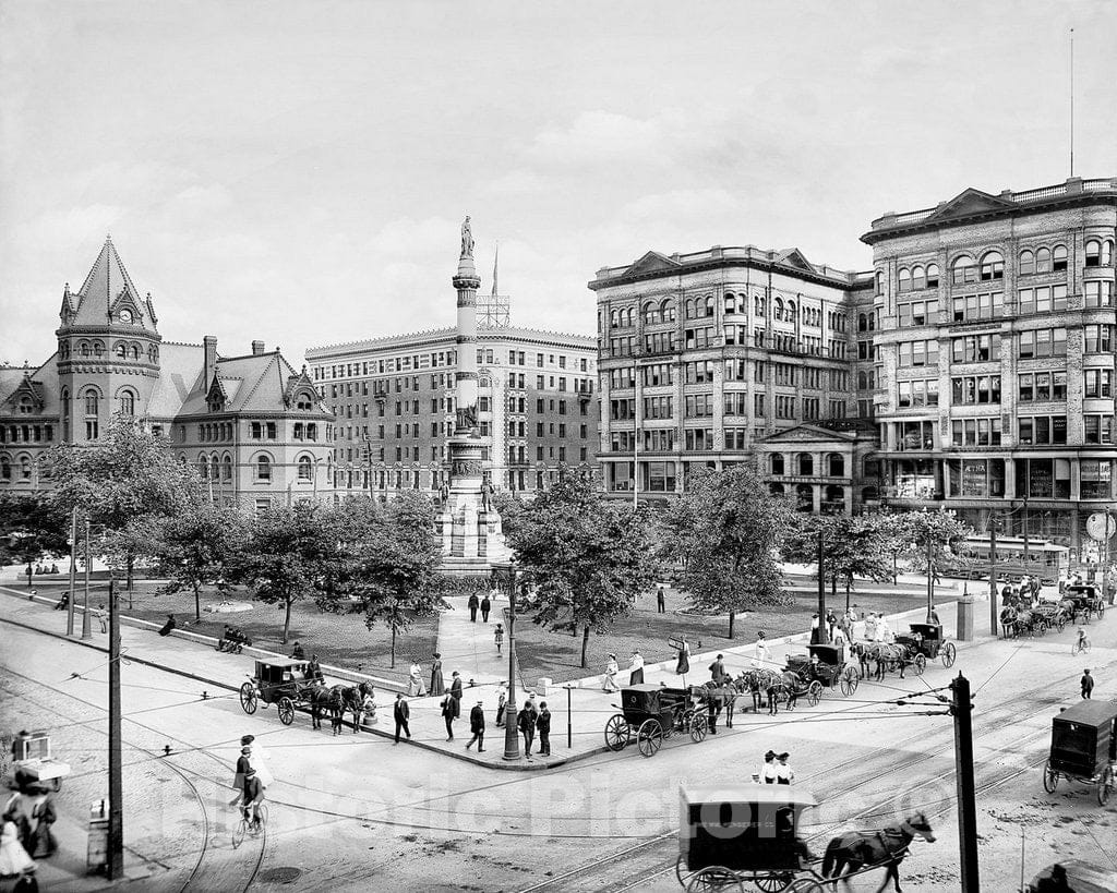 Historic Black & White Photo - Buffalo, New York - An Overview of Lafayette Square, c1905 -