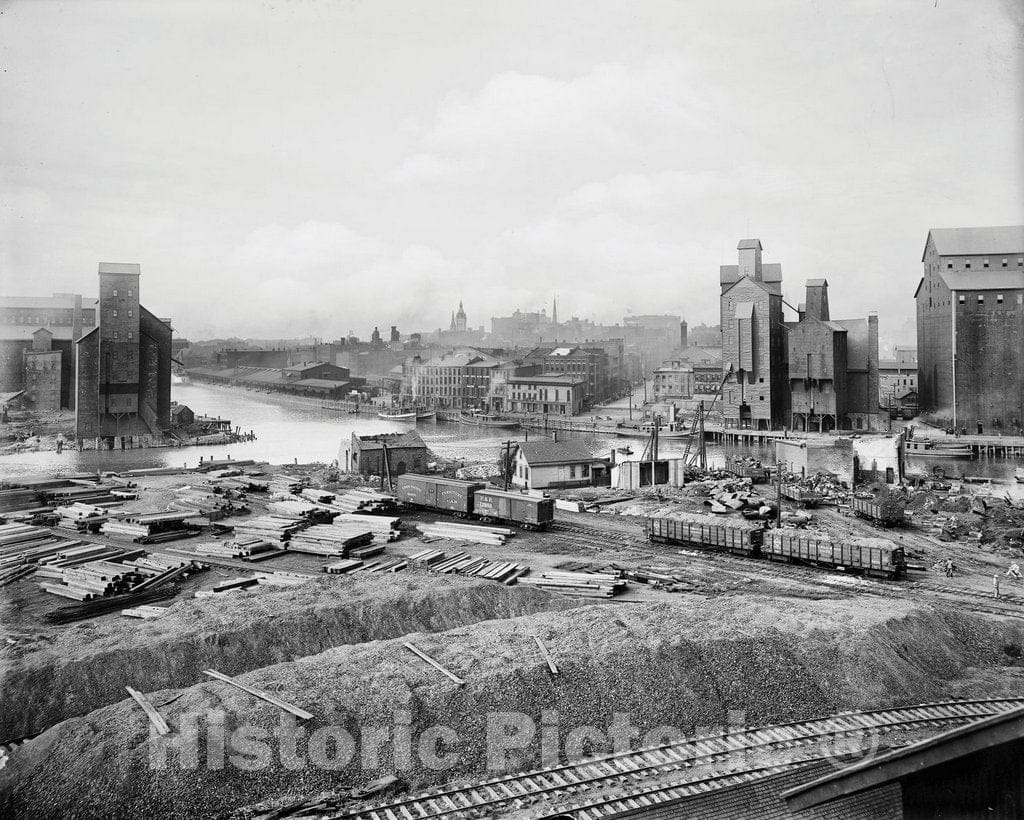 Historic Black & White Photo - Buffalo, New York - Along the Buffalo Creek, c1900 -