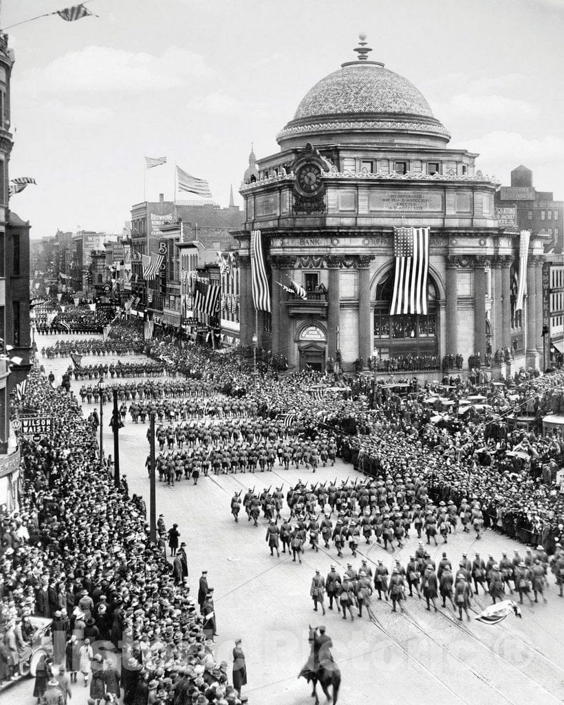 Historic Black & White Photo - Buffalo, New York - Marching down Main Street, c1919 -