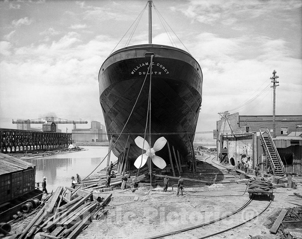 Chicago Historic Black & White Photo, A Great Lakes Steamer on the Ways, c1907 -