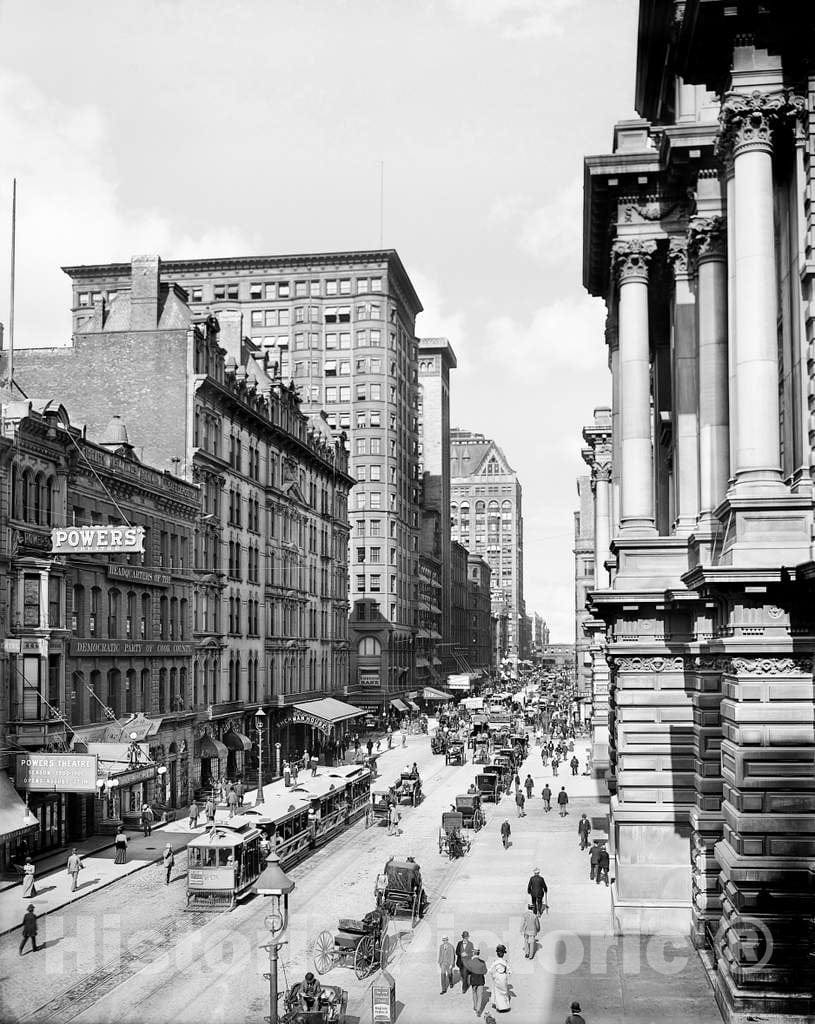 Historic Black & White Photo - Chicago, Illinois - Looking East on Randolph Street, c1900 -