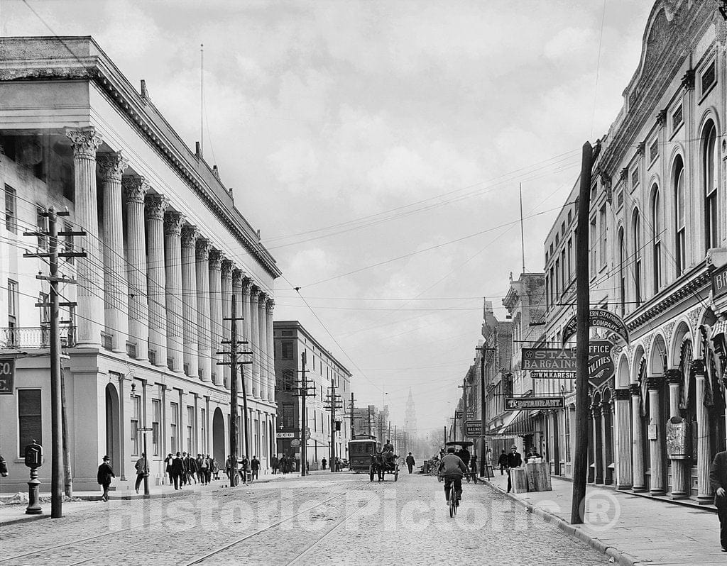 Charleston Historic Black & White Photo, Meeting Street at the Charleston Hotel, c1915 -