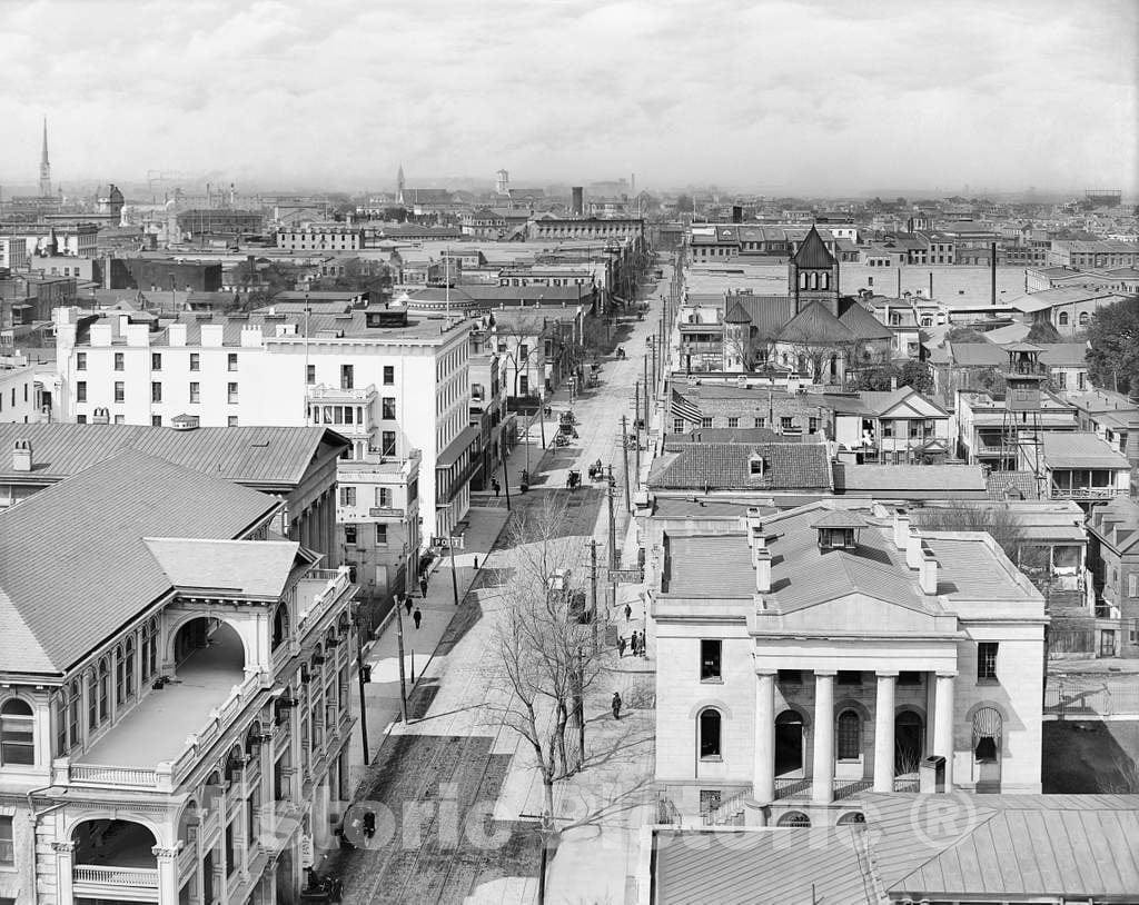 Historic Black & White Photo - Charleston, South Carolina - Downtown Charleston from Above, c1907 -