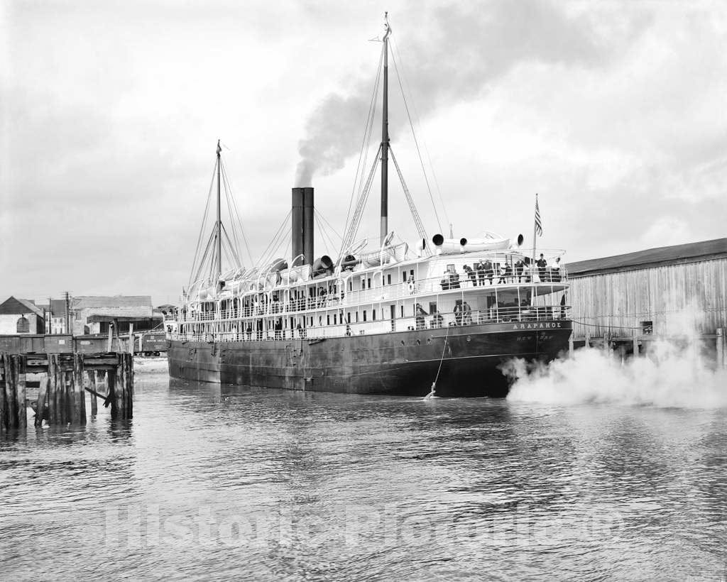 Historic Black & White Photo - Charleston, South Carolina - Clyde Line Steamer in the Harbor, c1904 -