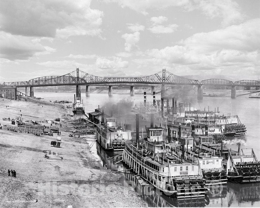 Cincinnati Historic Black & White Photo, Along the Levee, c1904 -