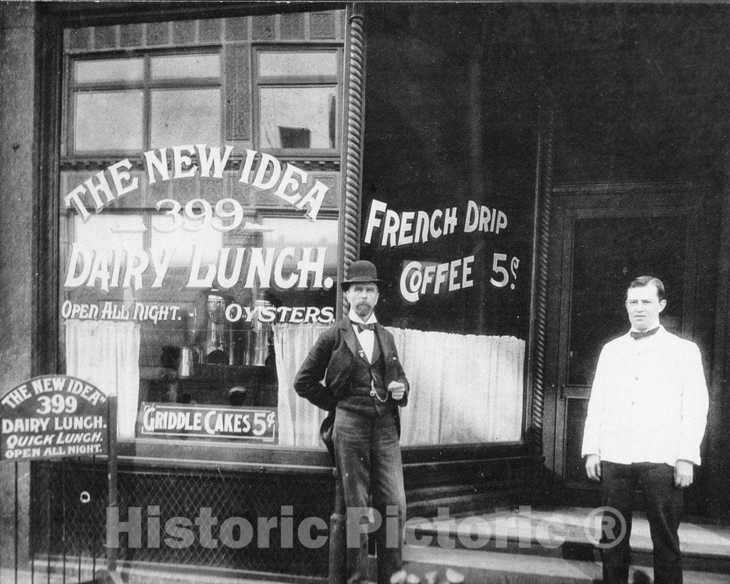 Historic Black & White Photo - Cleveland, Ohio - Outside Clark's Restaurant, c1900 -