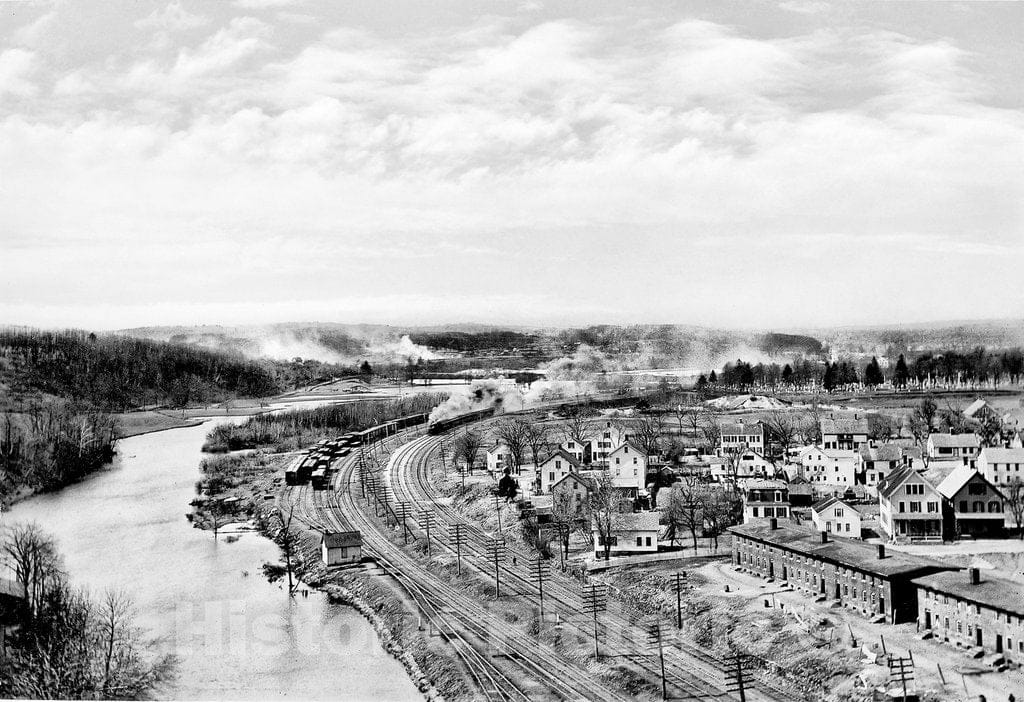 Connecticut Historic Black & White Photo, The Tracks Along the River, Willimantic, c1905 -