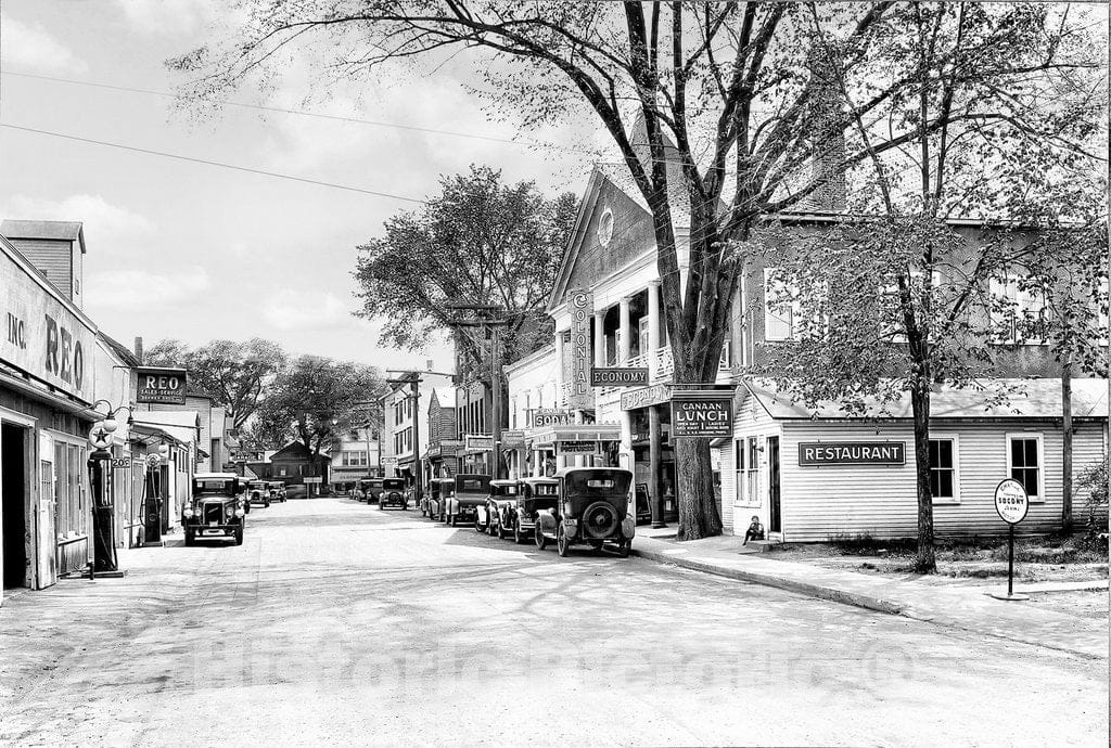 Connecticut Historic Black & White Photo, Looking Down Railroad Street, Canaan, c1910 -