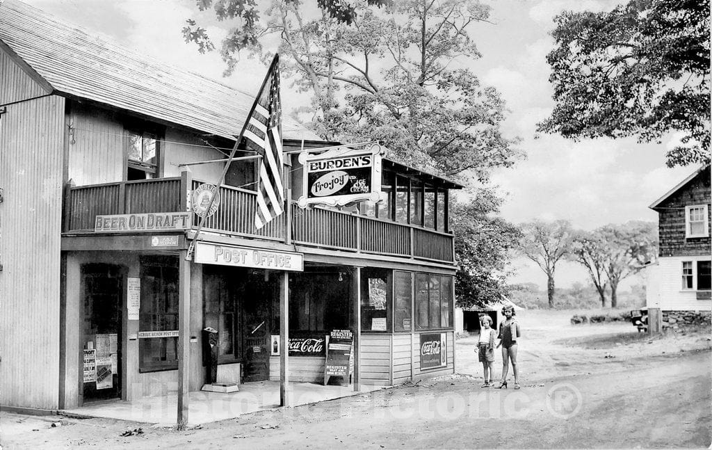 Connecticut Historic Black & White Photo, Waiting Outside the General Store, Grove Beach, c1935 -