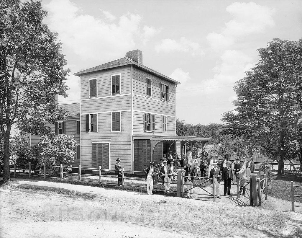 Connecticut Historic Black & White Photo, A Gathering at the Indian Harbor Yacht Club, Greenwich, c1896 -