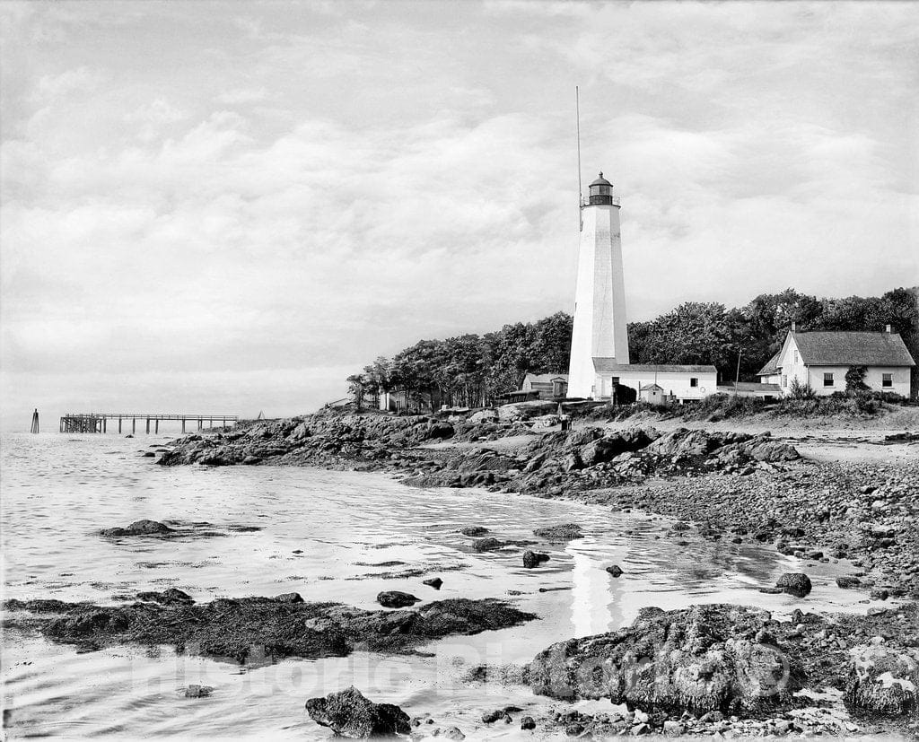 Connecticut Historic Black & White Photo, The Shore at Lighthouse Point, New Haven, c1900 -