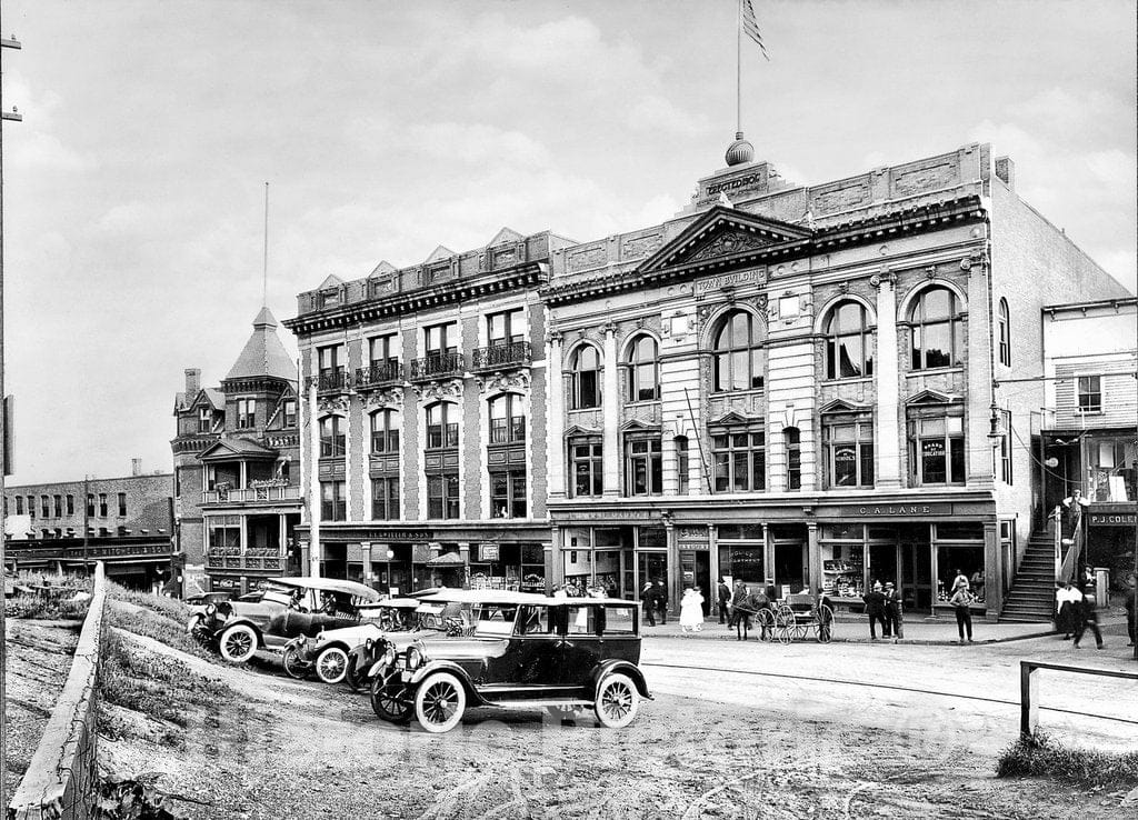 Connecticut Historic Black & White Photo, Outside the Town Building, Bristol, c1915 -