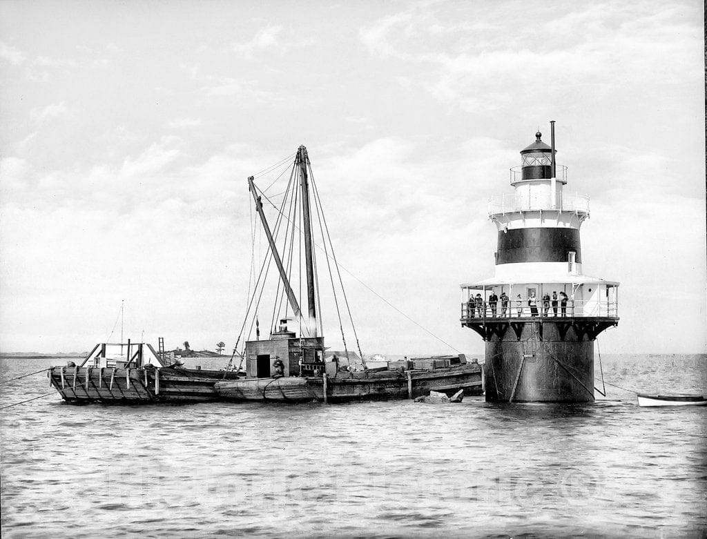 Connecticut Historic Black & White Photo, Peck's Ledge Lighthouse, Norwalk, c1906 -